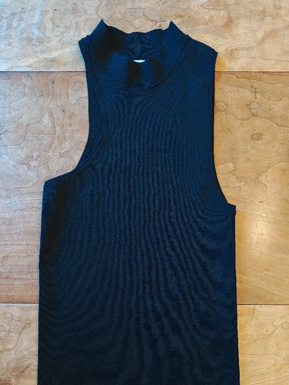 Mango Asymmetrical Cut Out Top Small Black Minimalist Mock Neck
